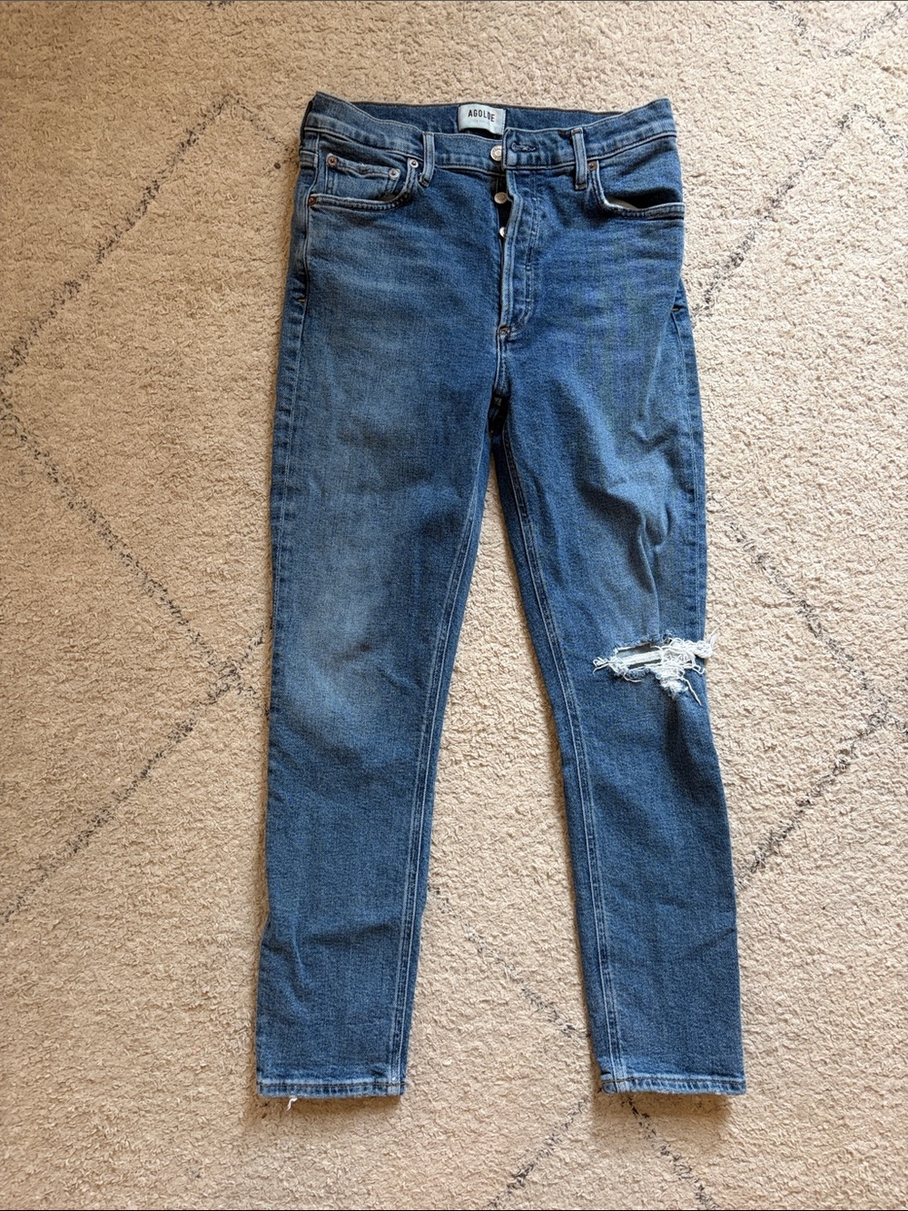 Agolde Women's Slim High-Rise Blue Distressed Jeans